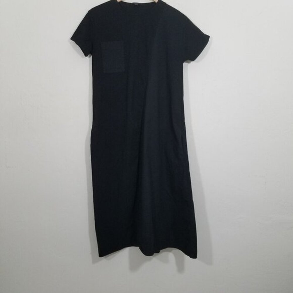 COS Mix Media Midi T-Shirt Dress with Front and Side Pockets Black Size XS